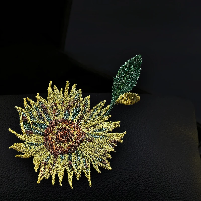 1736 Exquisite High-End Sunflower Fabric Brooch Women's Suit Neckline Pins Embroidery Flower Corsage Clothes Accessories Jewelry