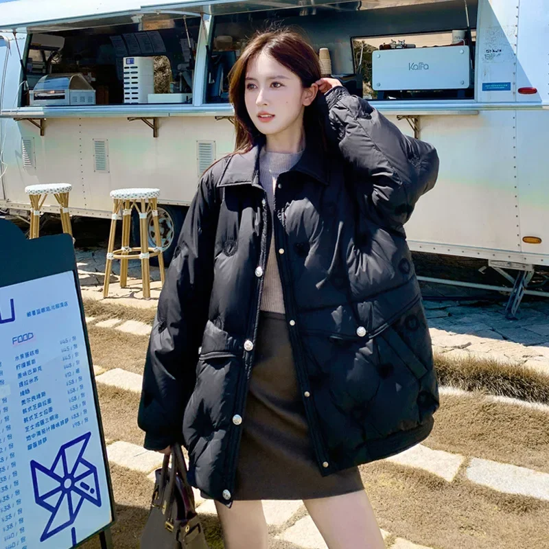 Pregnant Women's Down Jacket 2023 Oversize Cargo Coats Midi Loose Warm White Duck Black Coffee Clothes Female Long Sleeve Winter