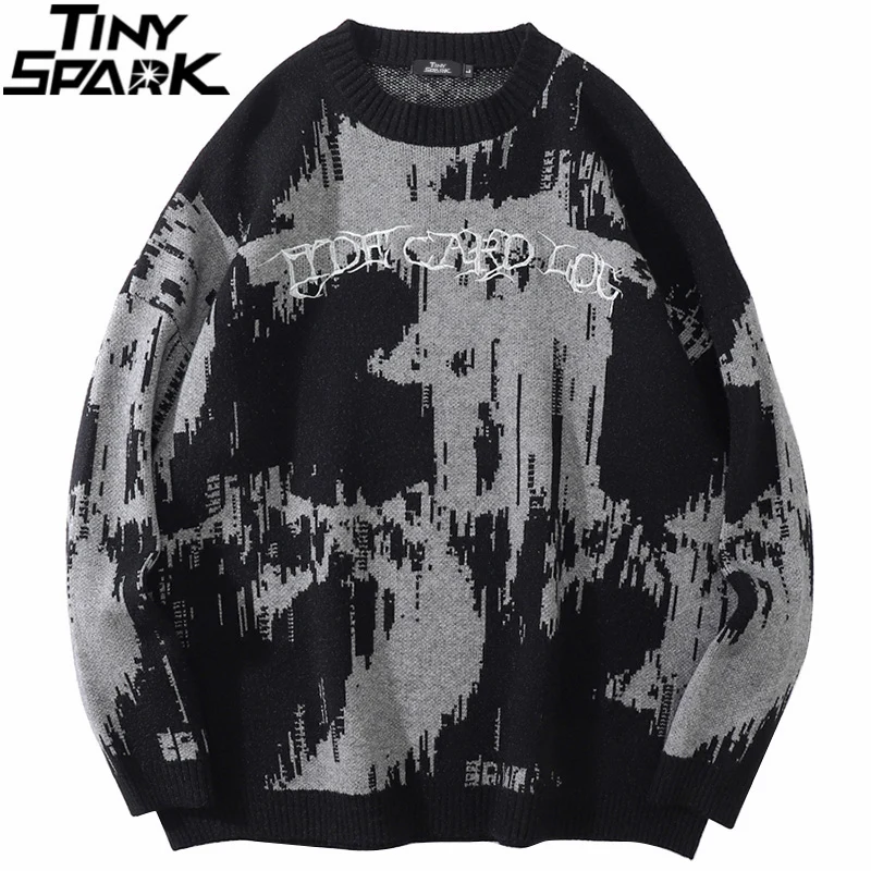 2025 Men Hip Hop Streetwear Knitted Sweater Pullover