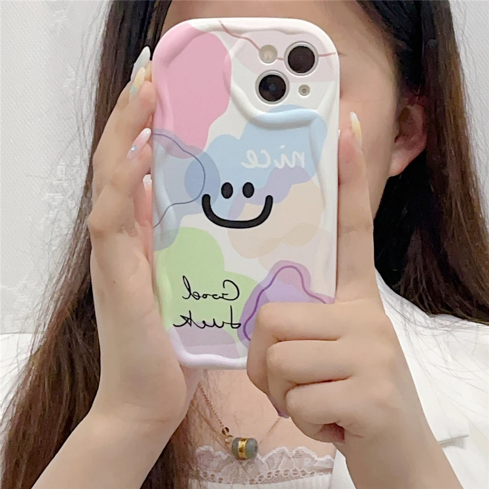Cute Cartoon Graffiti Case with Curly Wave Edge Cover