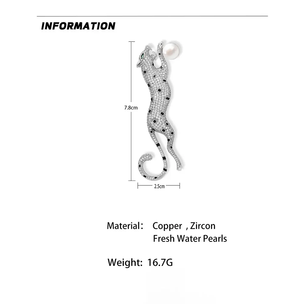 Elegant Gold Brooches Women Leopard Fine Imitation Pearl Rhinestone Animal Brooch Pin Unisex Clothing Luxury Designer Jewelry