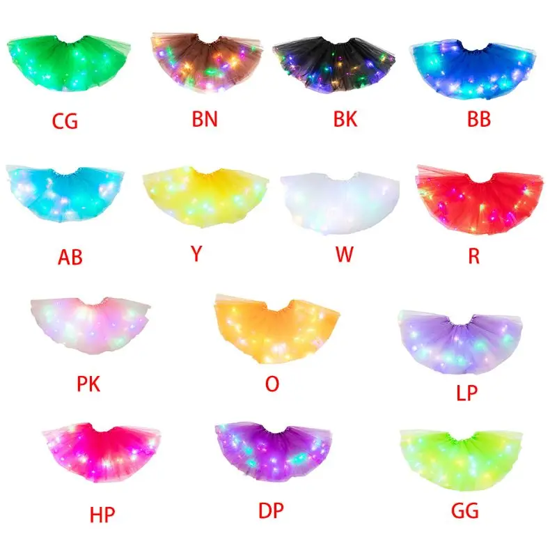 

Women Girls Colorful LED Ballet Dance Skirt Pleated Layered Tulle Light Up Luminous Short Dress Party Costume