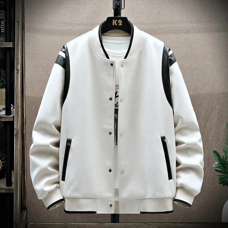 

Men Spring Autumn Faux Suede Bomber Patchwork PU Leather Jacket Fashion Baseball Clothes Collar Coat Vintage