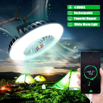 LED 캠핑 선풍기 다기능 조명, 전기 선풍기 걸이식 텐트 램프, USB 충전, 휴대용 여름 선풍기 조명, 전원 포함, 3 in 1