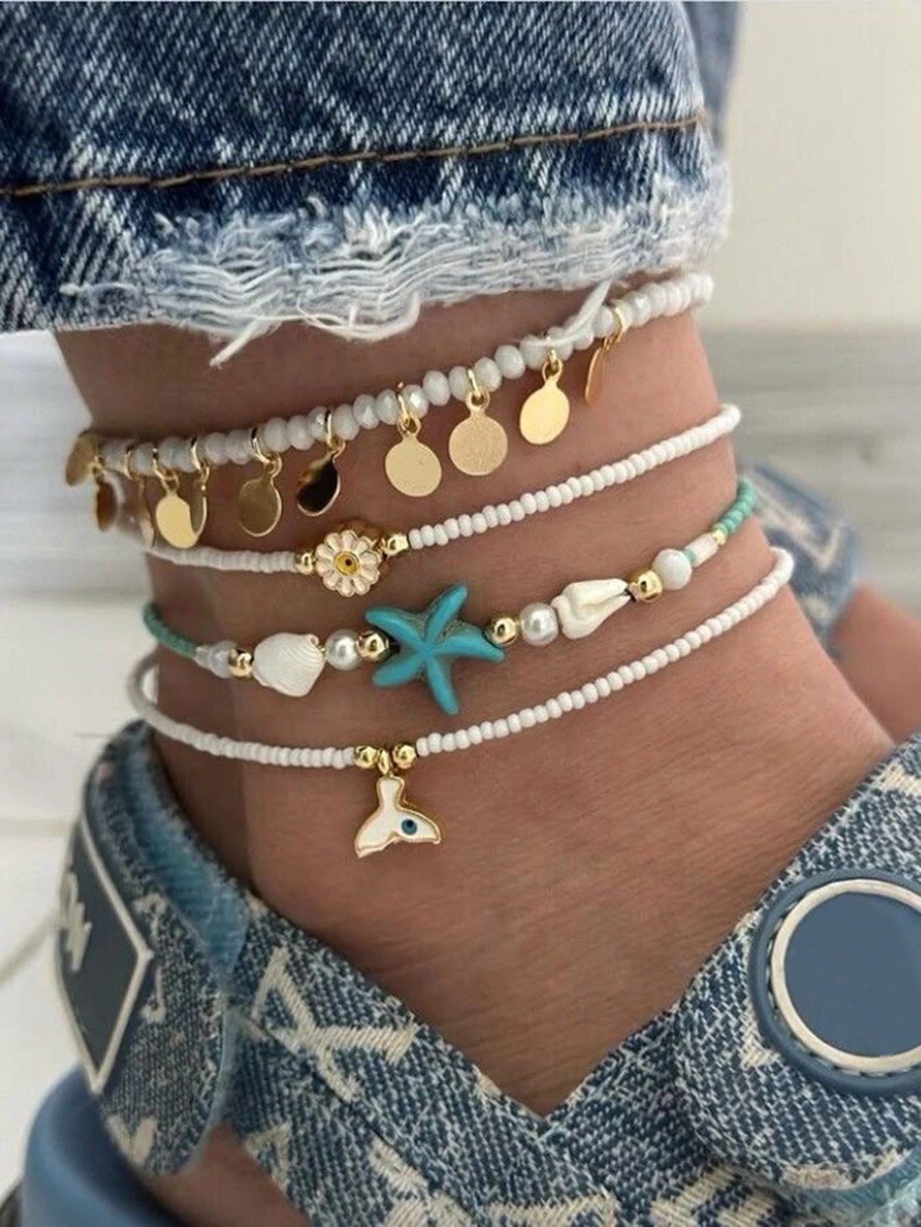 Bohemian Fashion Foot Chain Stacking Beads Set for Women