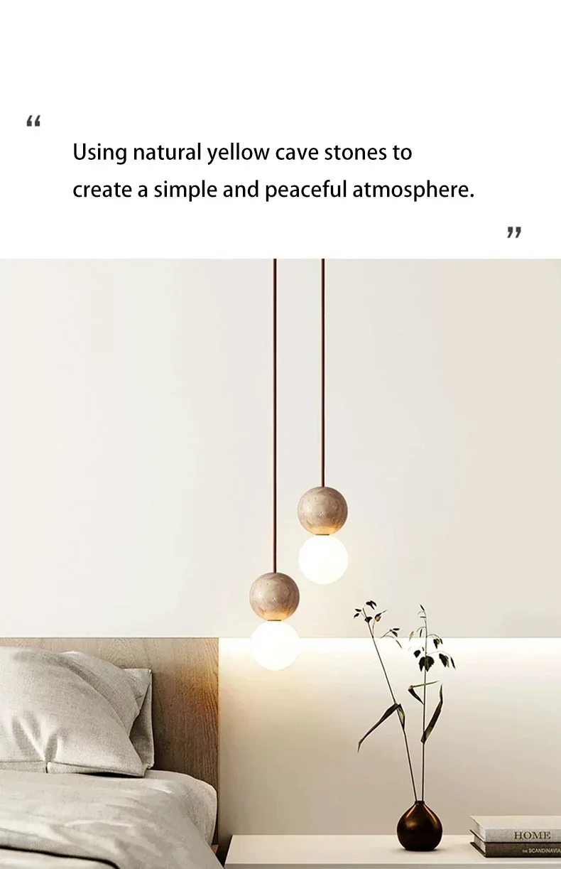 Led Pendant Light Stone Cream Retro Chandelier image 2