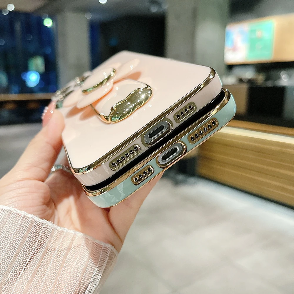 Luxury Square Plating Shockproof Phone Case with Kickstand Support