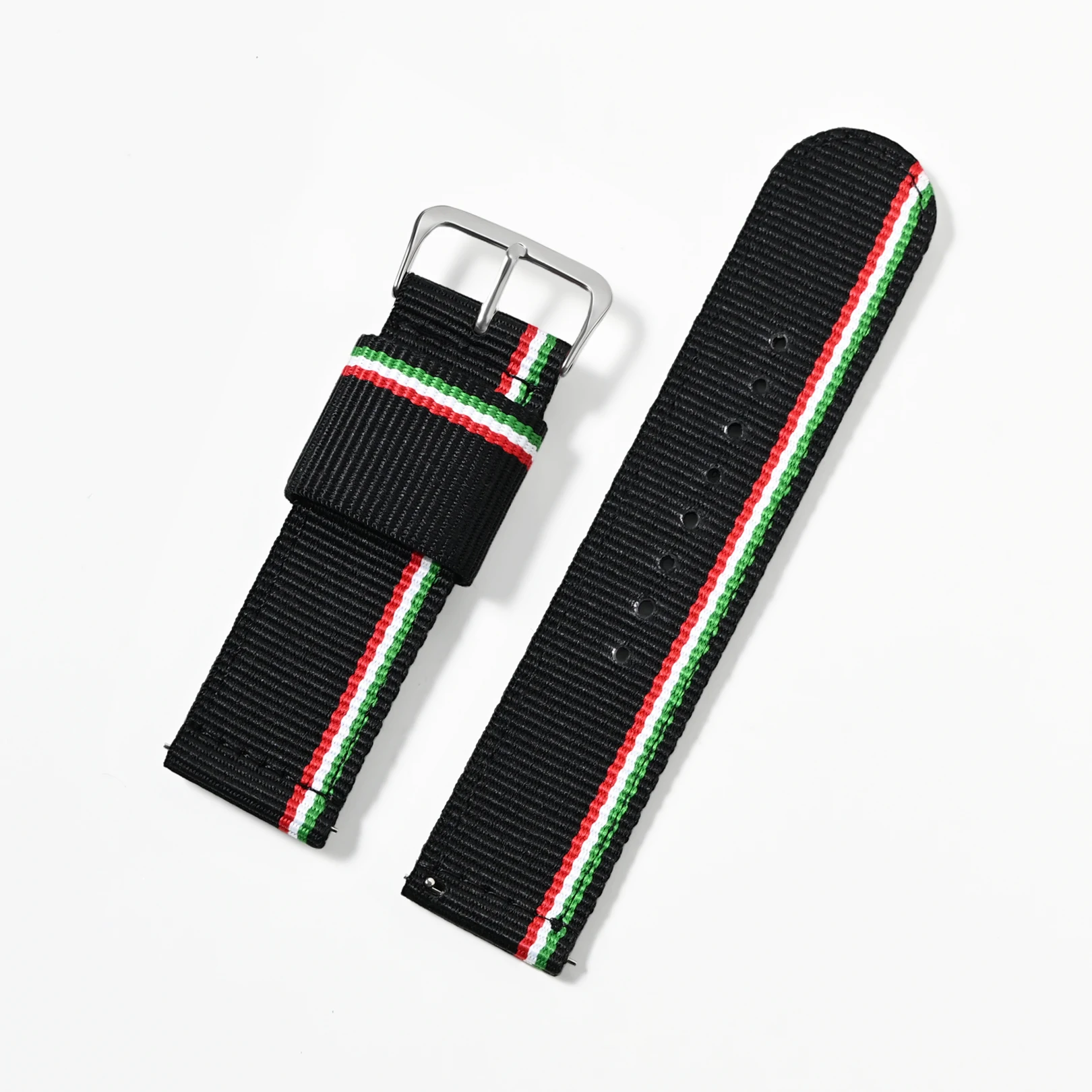 Enhanced Intercolor Striped Quick Release Nylon Watch Strap