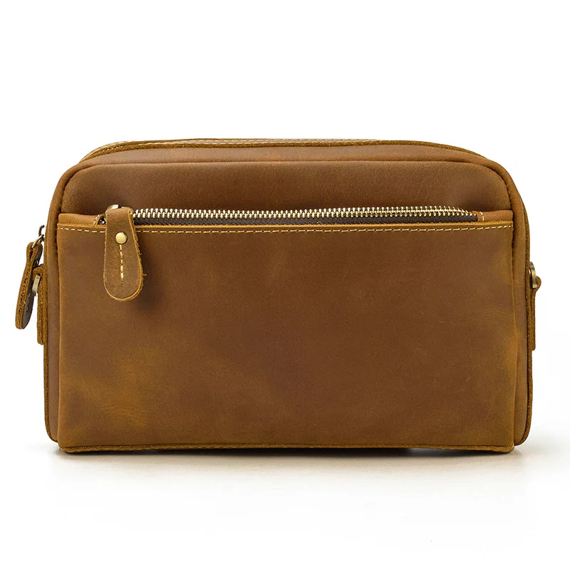 

Men's genuine leather clutch bag, top layer cowhide mobile phone bag, soft leather handbag, long zippered wallet, large capacity