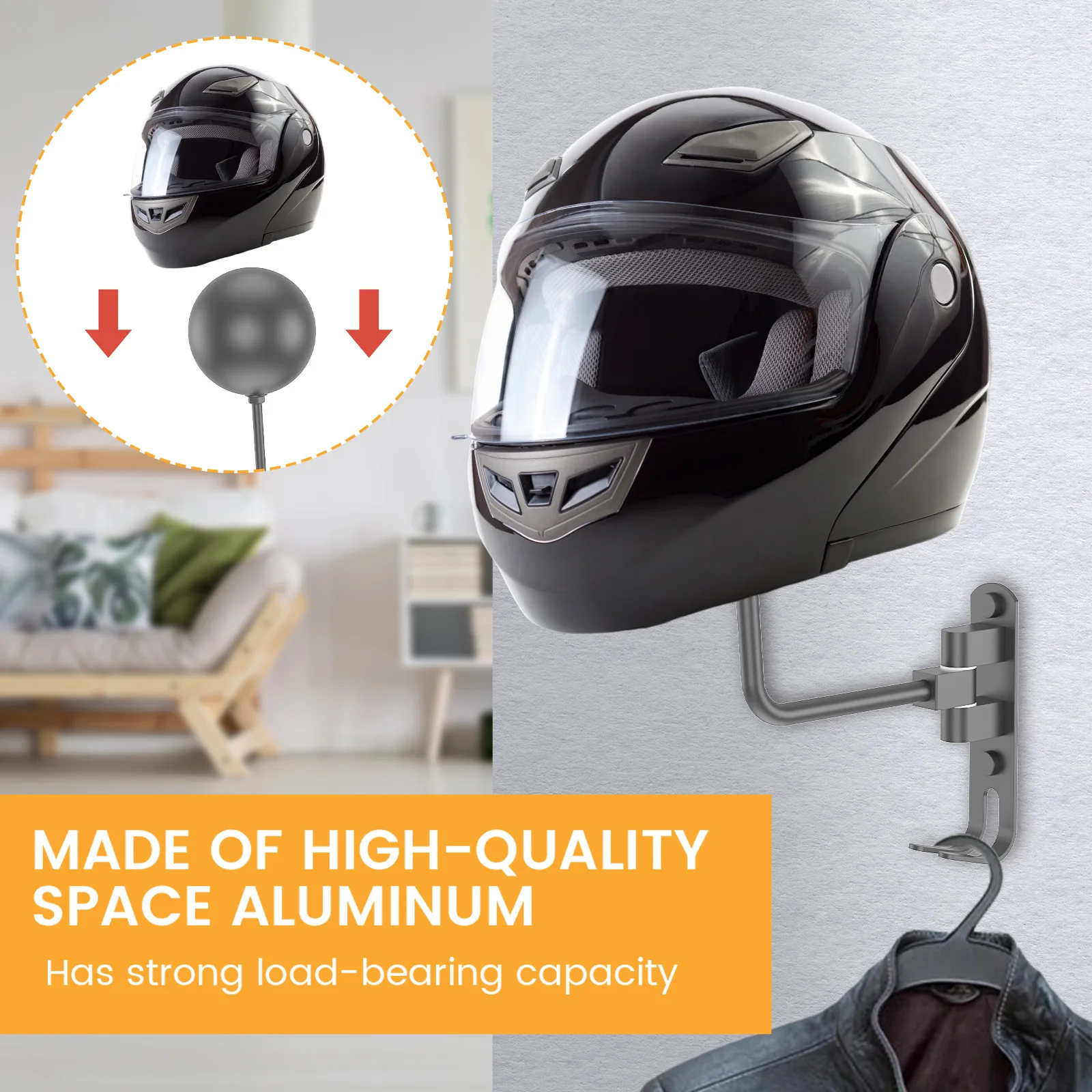Steel Motorcycle Helmet Holder Rack with 180 Rotation