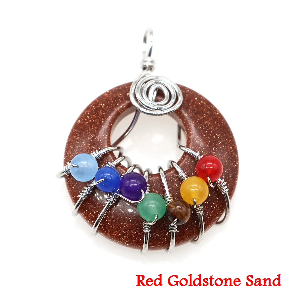 7 Chakren natürliche runde Steine für Anhänger Halsketten Heilkristall Quarz Frauen Männer Donut Reiki Edelstein Halbmond Schmuck Geschenk – Detail 6
