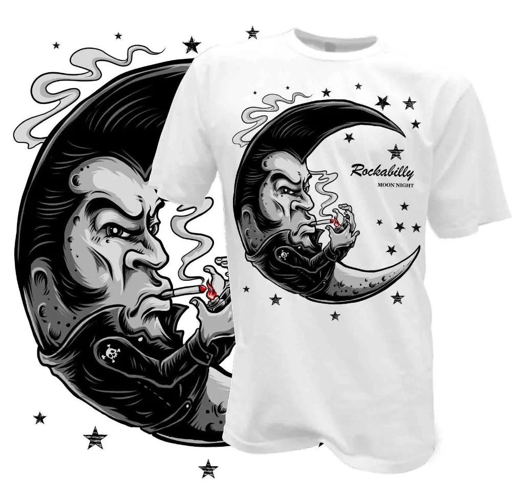 Maglietta Maschile Più Venduta Di Vendita Calda Di Marca Rockabilly Moon Night "Anni '50 Anni '50 Vintage Rock N Roll Tattoo Skull Tee Shirts Unisex