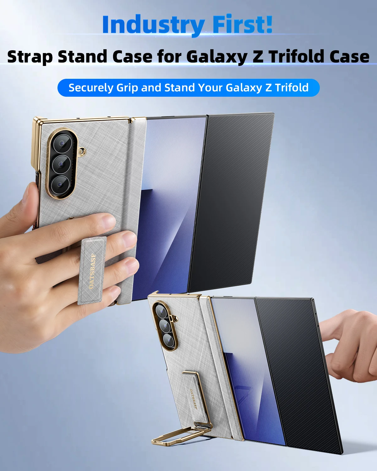 Eary TriFold Phone Case with 360° Rotate Magnetic Grip and Leather Kickstand