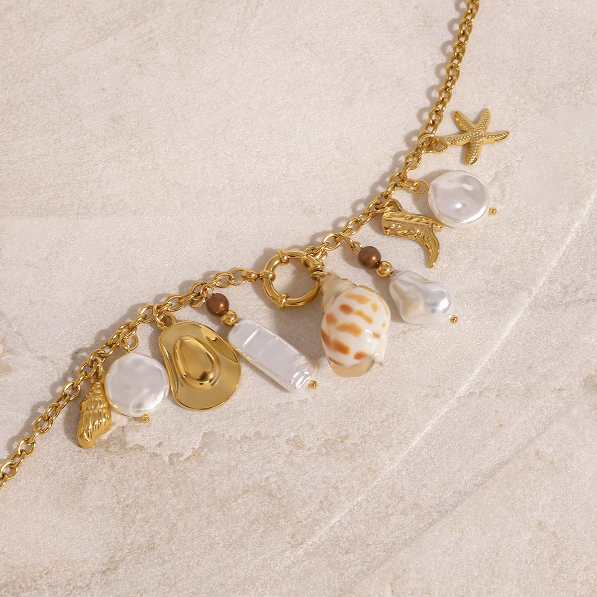 Collana Donna Bohémien Con Perline Pietre Naturali E Ciondolo Pesce – Gioiello Spiaggia Oceano – Artigianale