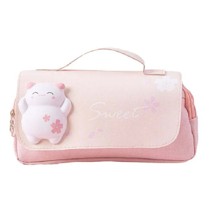 Pencil Cases Cute Cat Decompression Pencil Case Big Pencil Box Portable Girls Pen Bag Double Layer School Pouch Kawaii Stationery Pensil Case