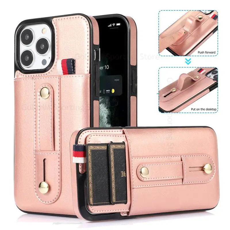 

Leather Wallet Card Slot Phone Case For iPhone 13 Pro Max 12 Mini 11 13 Pro 7 8 Plus SE Ring Holder Stand Ultra Slim Phone Cover