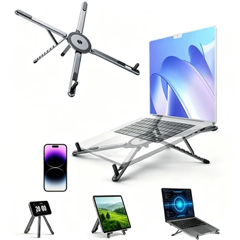 Supporto per Notebook Multifunzionale Tre-in-Uno, Versatile e Regolabile, Organizzatore da Scrivania