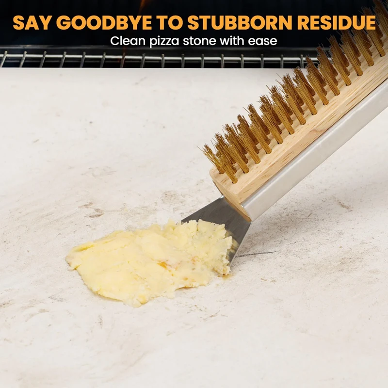 21Inch Pizza Oven Brush With Scrapers, Copper Wire Pizza Stone Cleaning Brush For BBQ Grill Cleaning