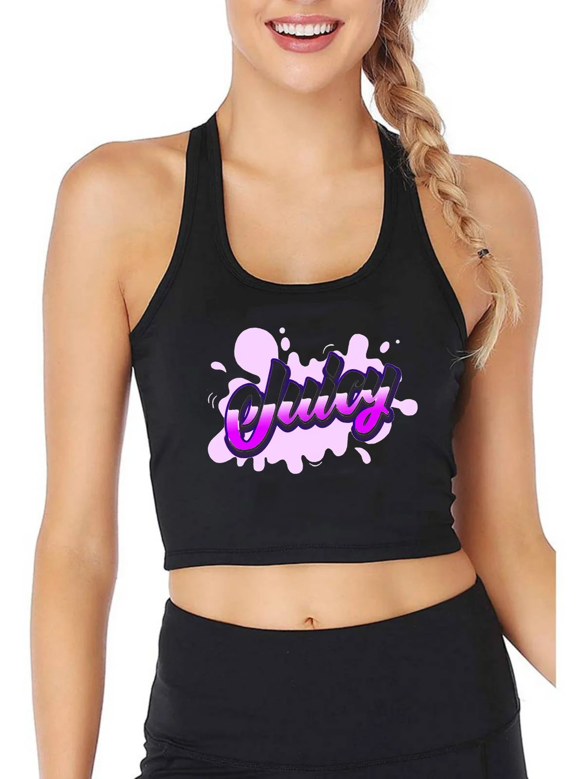 

Juicy Printed Design Sweet Sexy Slim Fit Crop Top Women's Streetwear Fashion Tank Tops Gym Fitness Workout Camisole