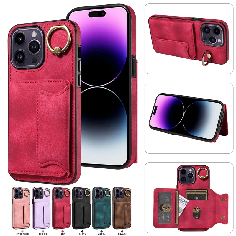 

Wallet Magnetic Anti Drop Ring Leather Cover For iPhone 15 Pro Max 14 Pro Max 13 Pro 12 Pro Max11 SE 2020 X XS Max XR 8 7 Plus