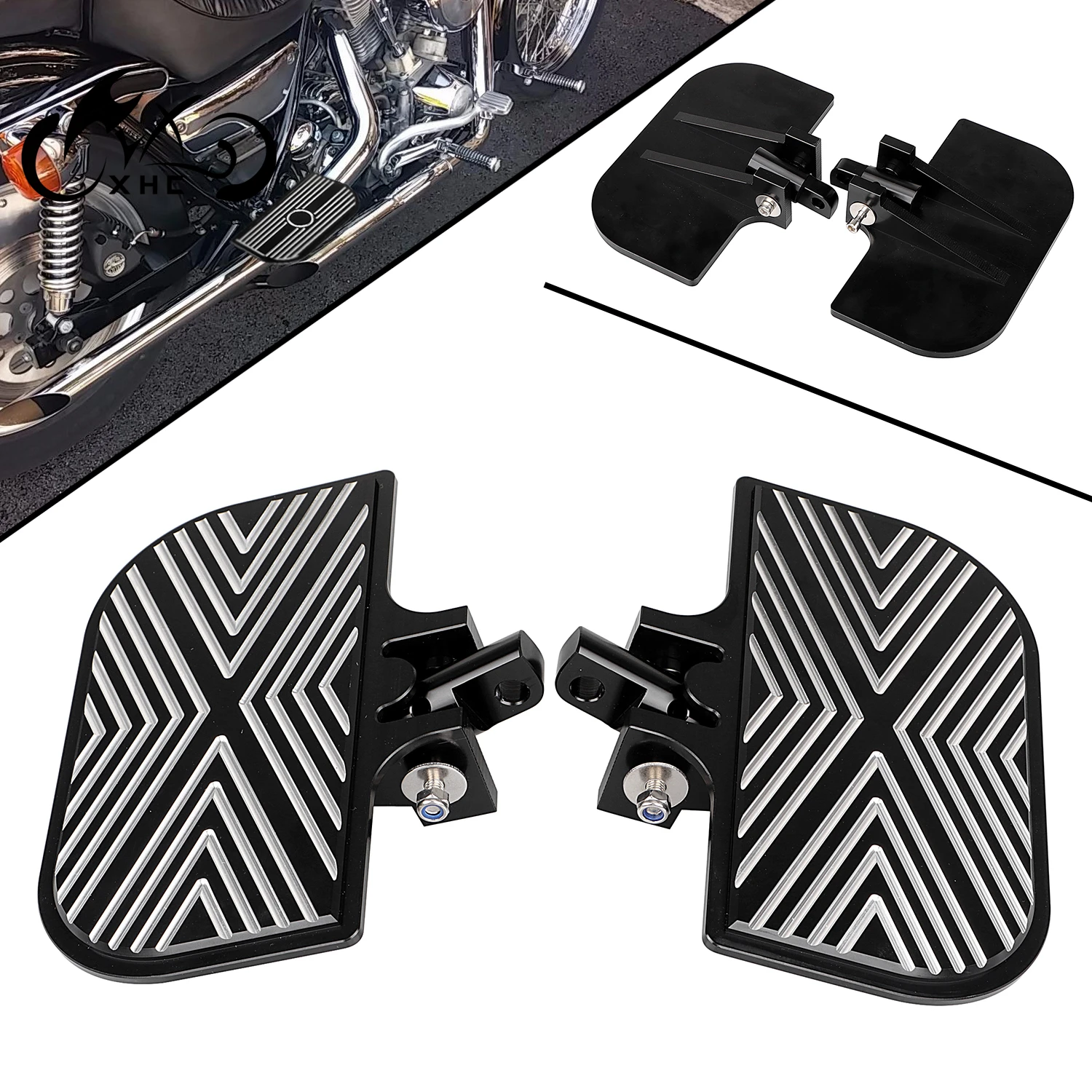 Black Mini Rear Left Right Floorboards For Harley Dyna Low Rider Street/Fat Bob Super Glide