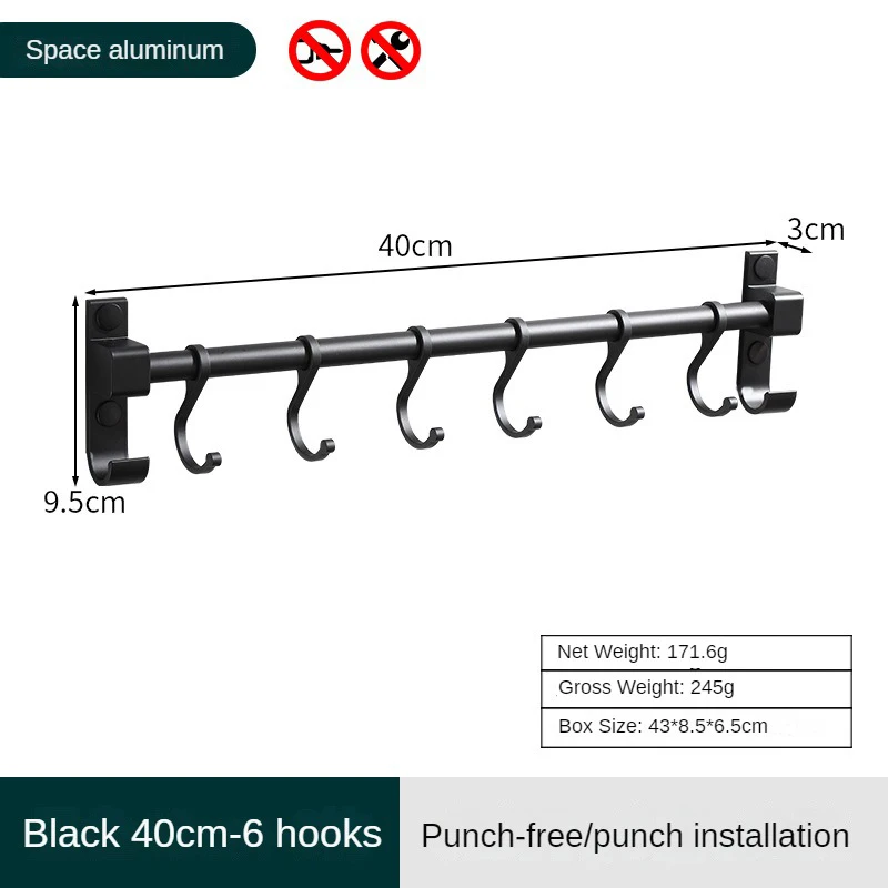 Kitchen Storage Rack Bathroom Accessories Movable Hook Wall Mounted Hanging Holder Space Aluminum Household Tool Organizer Shelf