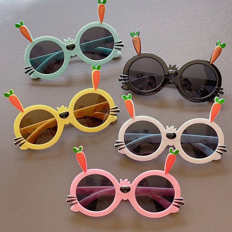New Children Cute Cartoon Carrot Rabbit Sunglasses UV400 Baby Girls Outdoor Acrylic Protection Sunglasses Kids Sun Glasses