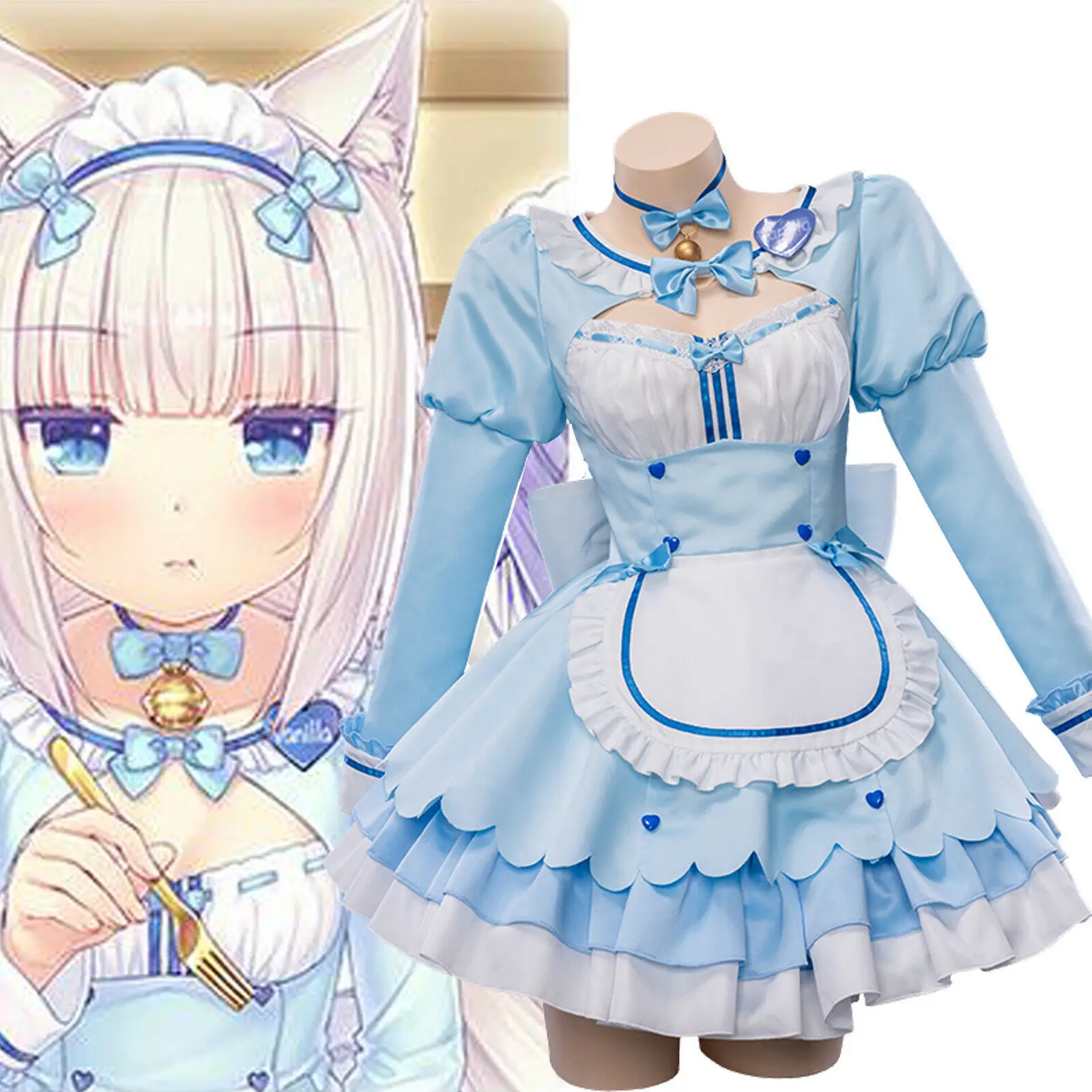 

Game NEKOPARA Vol.4 Chocola Maid Vanilla Maid Dress Cosplay Costume Chocola Vanilla Pink Blue Kawaii Dress Chocolate Outfits