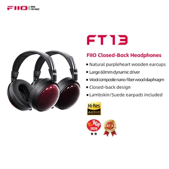 FiiO FT13 Cuffie Audiofili con retro chiuso, driver dinamico di grandi dimensioni da 60 mm con lana a forma di W e diaframma in nano fibra di legno,