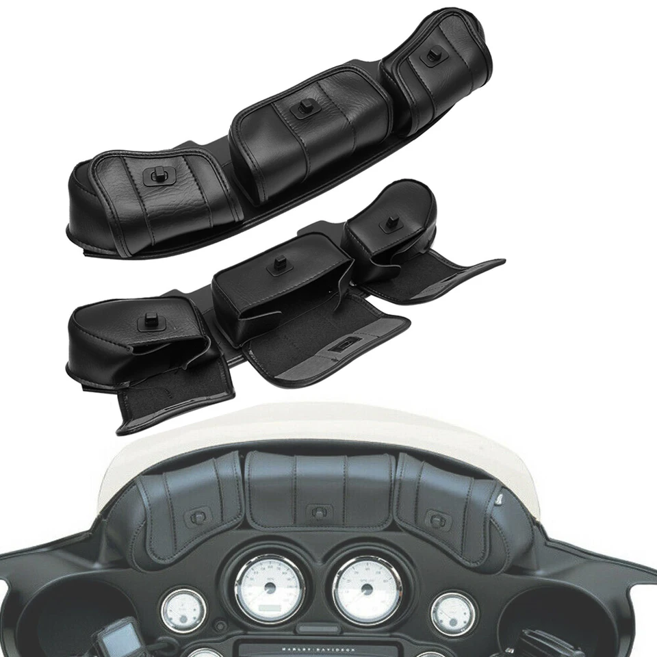Borsa Frontale Moto Borsa A Tre Scomparti In Pelle PU Per Parabrezza Harley Electra/Street Glide 1996-2013, Nera Borsa Per Moto 3 Tasche Nera