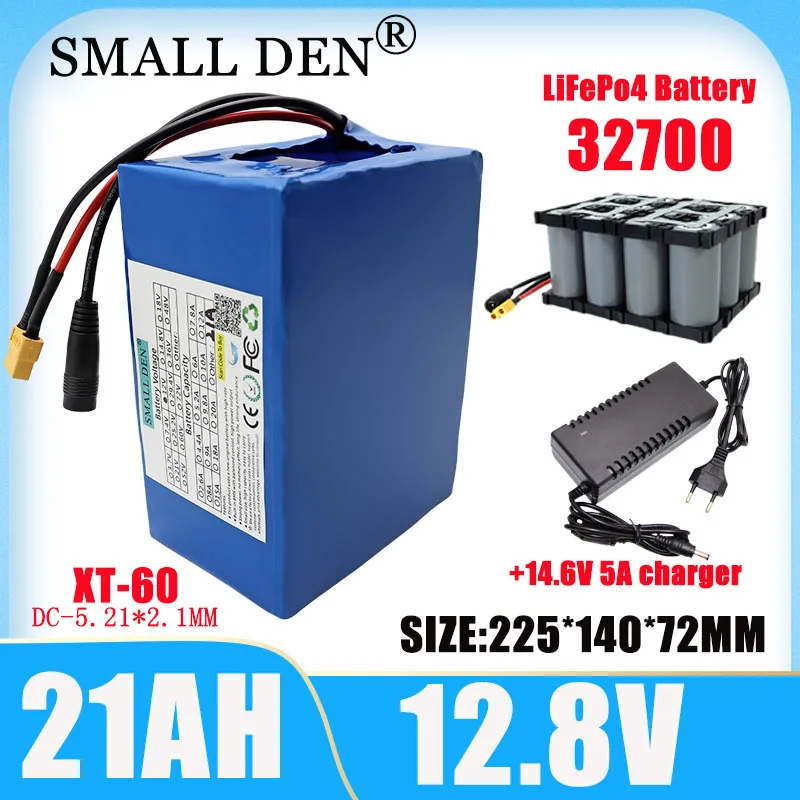 

New 12.8V 21Ah 32700 Lifepo4 Battery Pack 4S3P 40A Discharge Balanced BMS with Electric Bicycle Battery 14.6V5A Charger