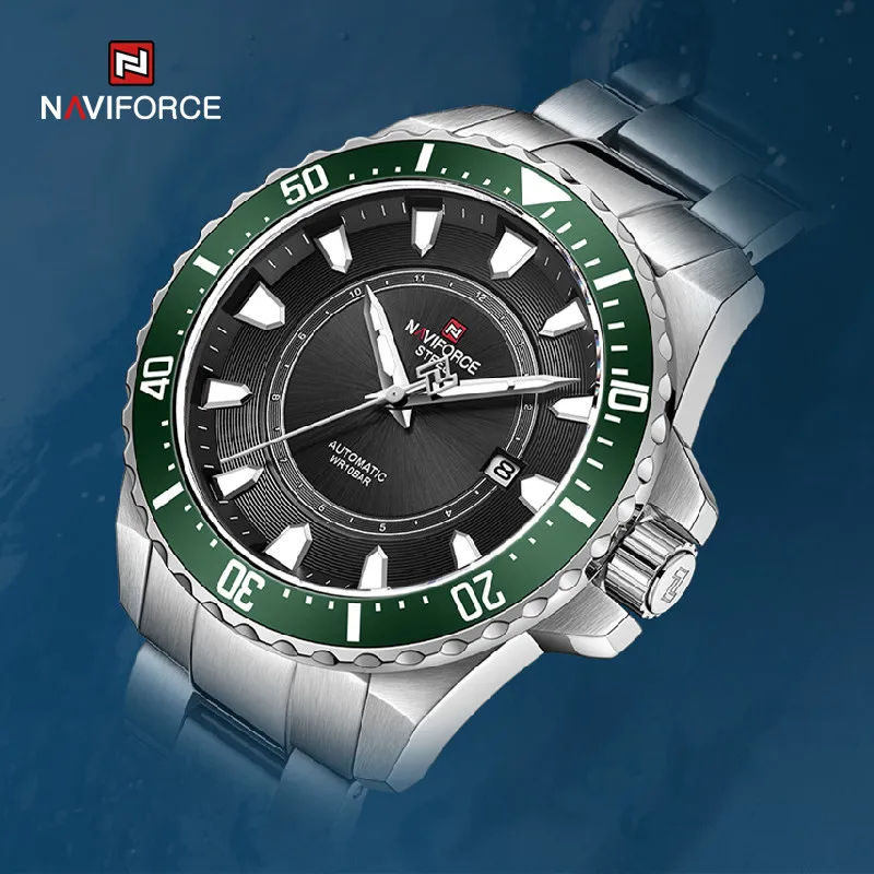

Часы NAVIFORCE Мужские кварцевые автоматические, модные светящиеся деловые с механическим механизмом, водонепроницаемость 10 АТМ