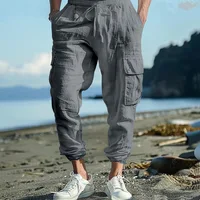 Pantalon ample à cordon de serrage en coton et lin, attache multi-poches, pieds noués, monochromatique, transfrontalier, Amazon 6