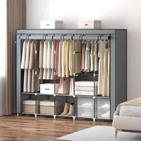 Portable Closet Wardrobe, Clothes Storage Rack Organizer with Cover, Side Pockets, 5 Clothes Hanging Rods 2