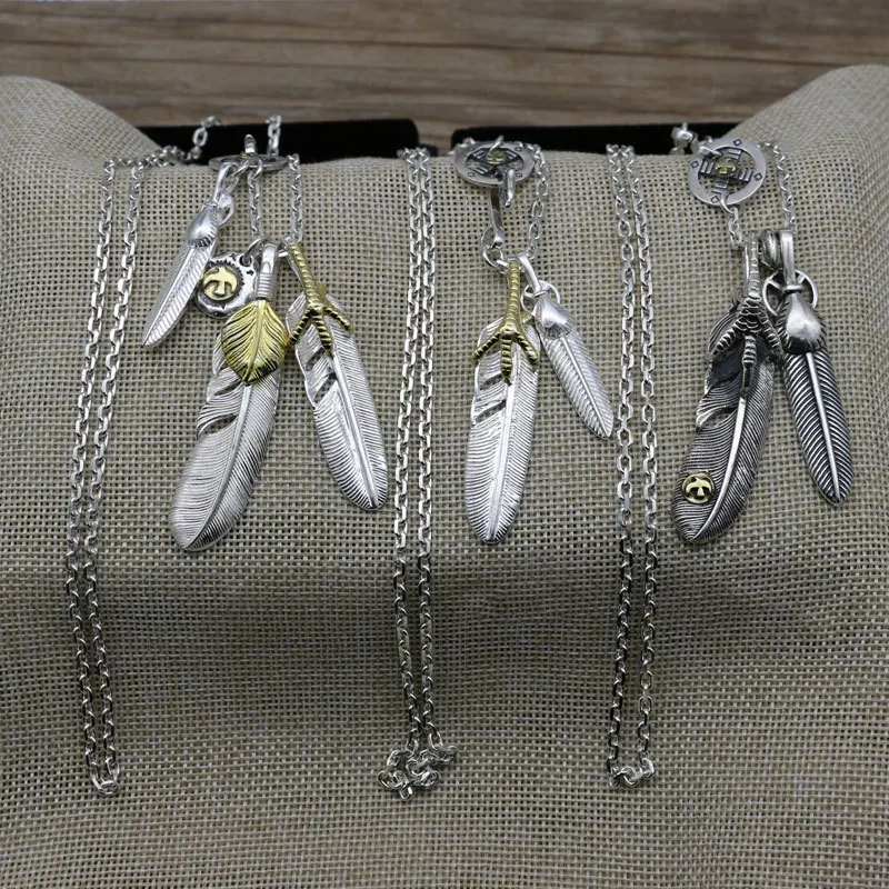 

Ювелирные изделия из чистого тайского серебра, цепочка на свитер, женское ожерелье с подвеской в виде пера орла и когтя, длинное мужское ожерелье