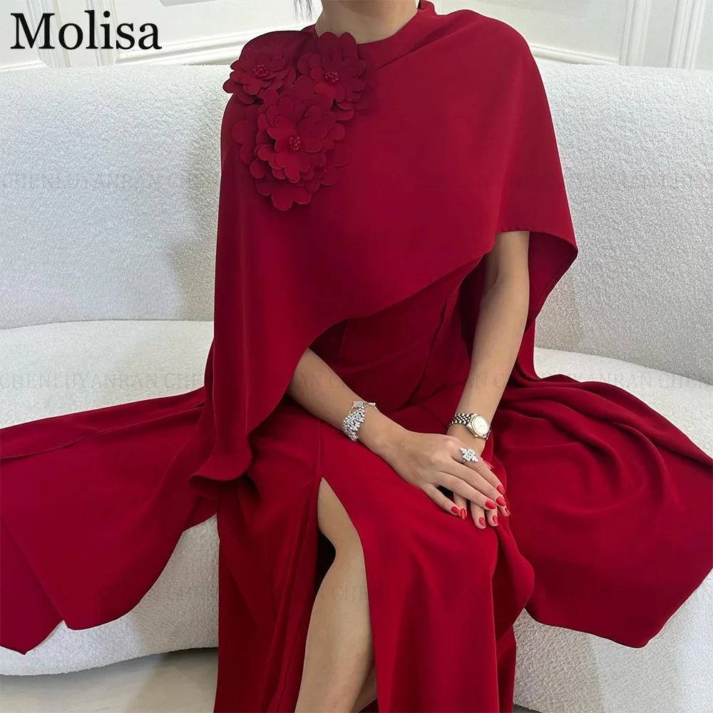 

MOLISA Red Saudi Arabia Formal Occasion Dresses 2024 A-Line O-Neck Beading Sexy Prom Dress Bow Long Evening Gowns فساتين الحفلات