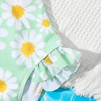 2024 Summer New Toddler Newborn Baby Girls Sunflower Printing One Piece Swimsuit Swimwear Bikini Beachwear Bathing Suit 1-5T 3