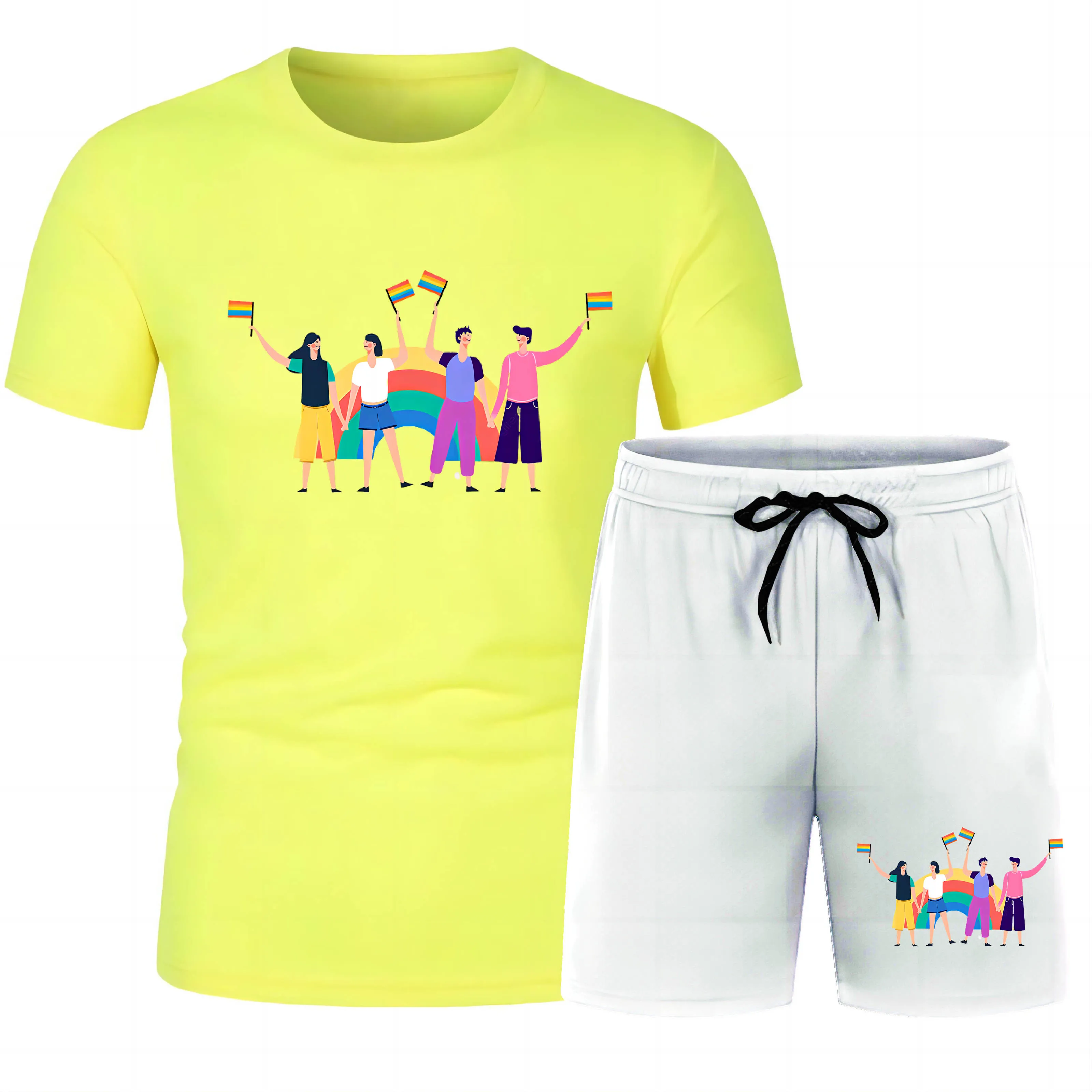 

Fashion casual four seasons outdoor sports street print adult men's short sleeve T-shirt beach pants suit quick dry loose