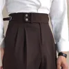 Naples Double Fold High Waist Linen Suit Pants For Men Summer Breathable Straight Leg Office Trousers Men Pantalon Costume Homme 2