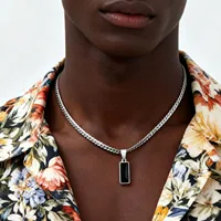 Colliers élégants avec pendentif en pierre géométrique pour hommes, colliers plats en chaîne cubaine en acier inoxydable, cadeaux de bijoux Hip Hop pour lui et garçons 2
