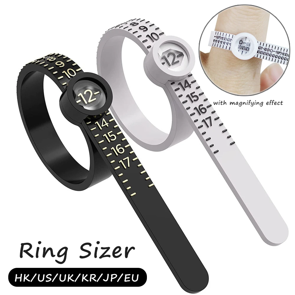 Ring Sizer Measure with Magnifier Finger Gauge Genuine Tester Finger Coil Ring Sizing Tool UK/HK/US/EU Size Measure Jewelry Tool