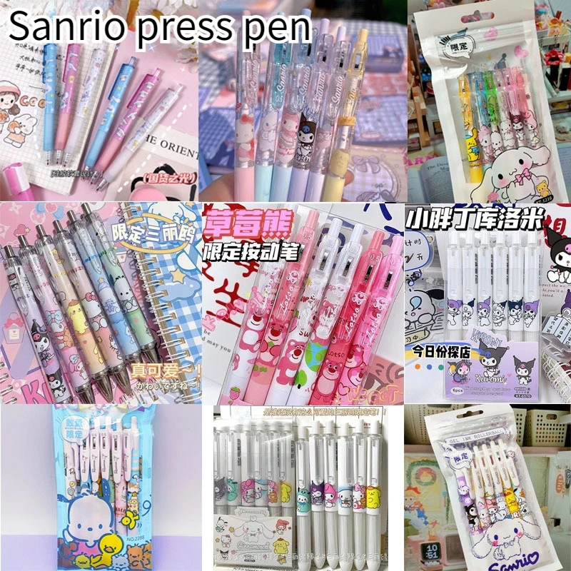 

Sanrio 6pcs Erasable Gel Pen Kawaii Student Stationery School Supplies Blue 0.5 Cute Press Signature Pen Children Gift Boxed