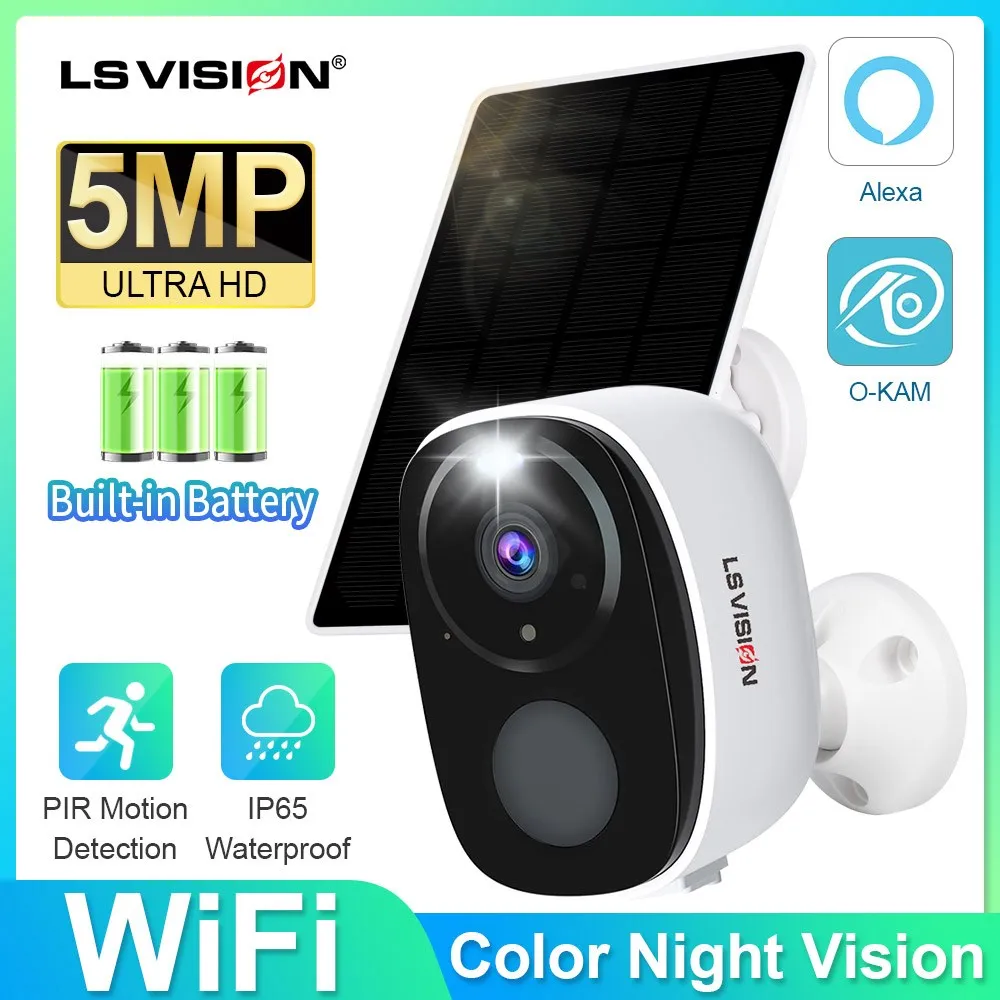 LS VISION Solar Security Cameras Wireless Outdoor 5MP UHD Battery Power WiFi Surveillance Color Night 2-Way Audio Motion Detect