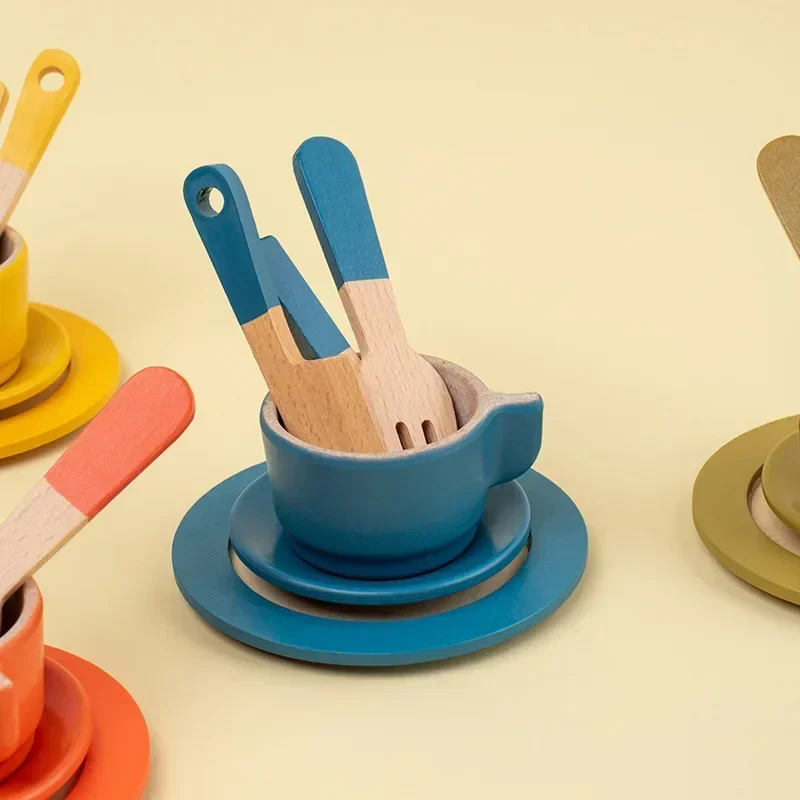 Montessori Simulated Afternoon Tea Set Combination Gift Play House Early Education Kitchen Children Cooking Kitchen Wooden Toys