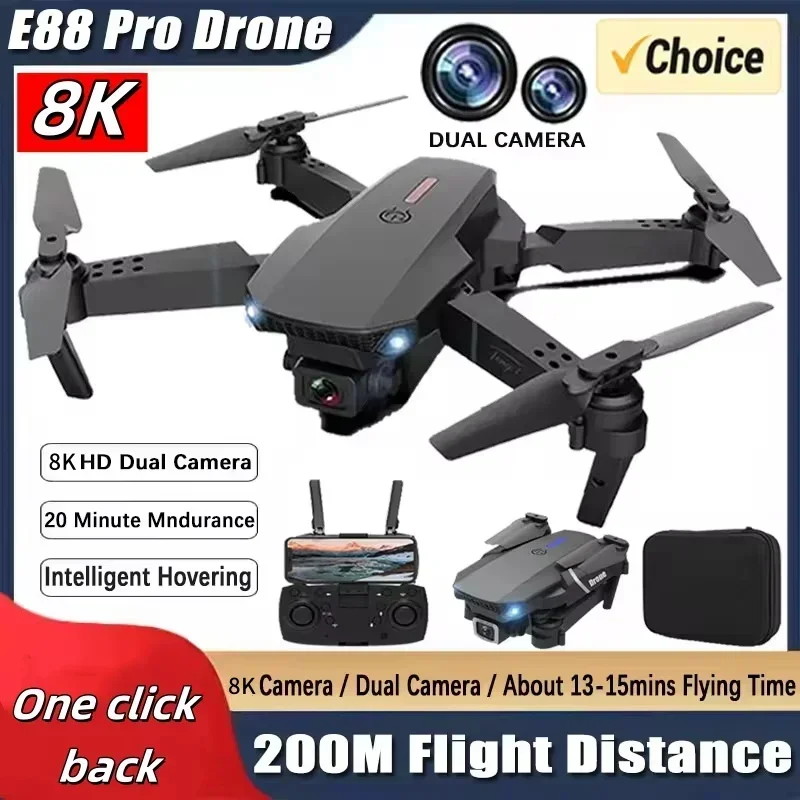 New E88Pro RC Drone, 8K Professional, 1080P Wide Angle Dual HD Camera, Foldable Helicopter with WIFI FPV Height Hold