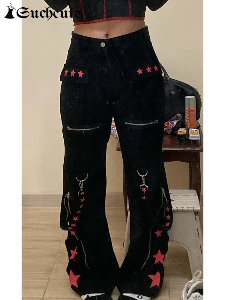 

Gothic Bandage Jeans Women Dark Academic Low Waist Wide Leg Pant Harajuku Vintage Emo Hip Hop Denim Trousers Punk Style