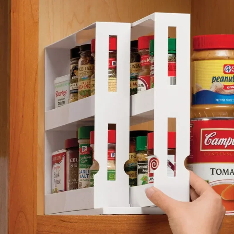 Multi-Function 2 Tier Rotate Spice Storage Rack Seasoning Swivel Organizer Shelf Kitchen Bathroom
