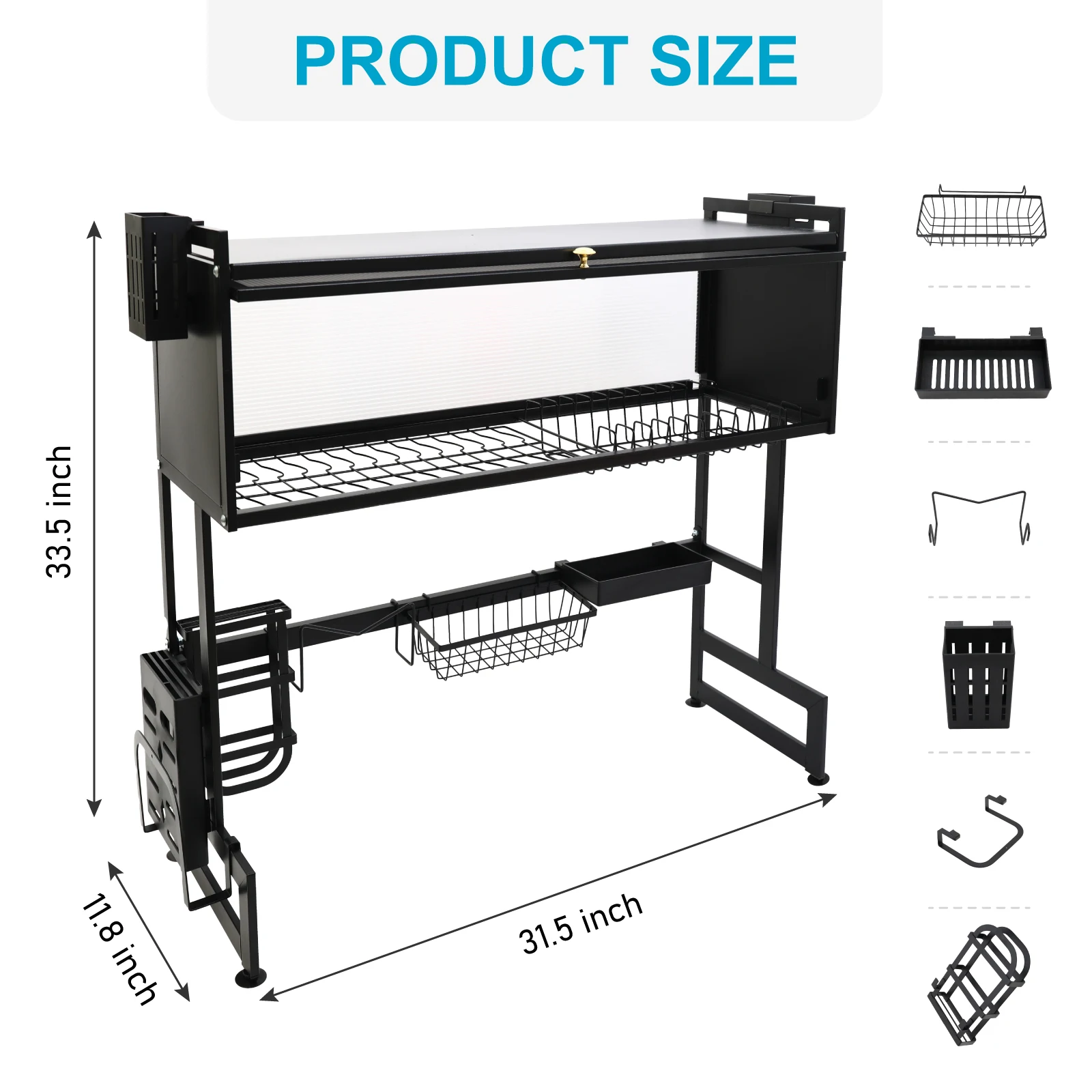 Küchenspüle, Regal, Haushalt, Geschirr, Abflussregal, Schwarz, Länge 85 cm, Luxus-Set, 2-stufige Aufbewahrungsbox – Detail 7