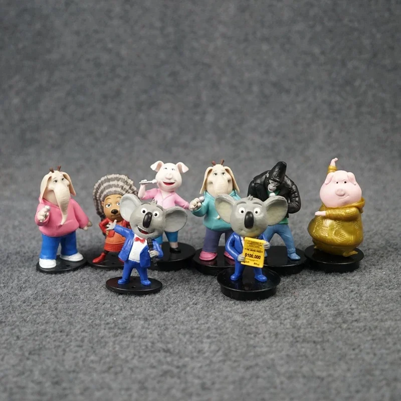 Animated Film SING Figurines Animal Dolls Meena Pig Elephant Rosita Buster Moon ASH Figure Collection Table Ornaments Kids Gifts