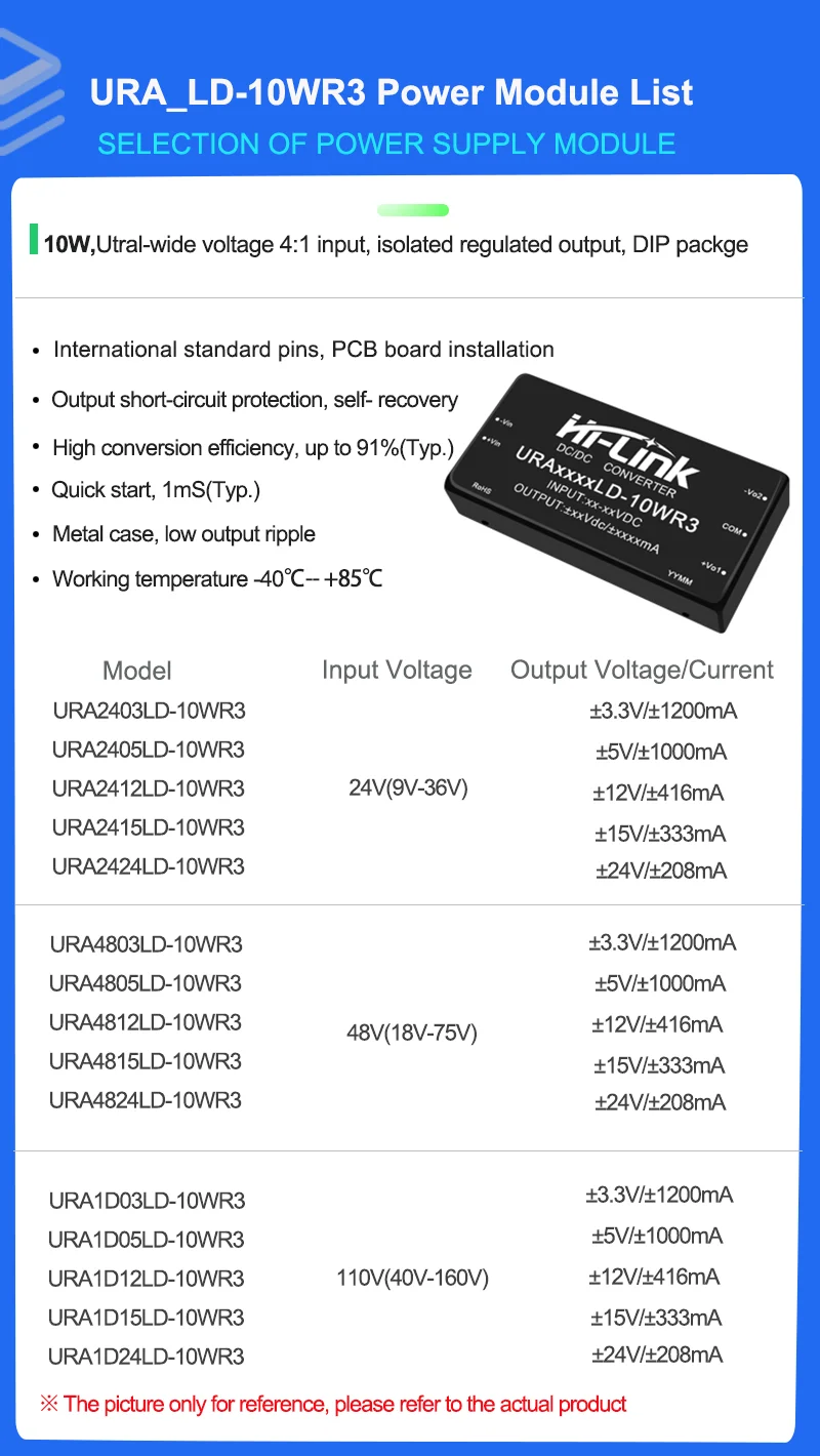 2개 하이링크 URA2405LD-10WR3 URA2412LD-10WR3 10W 절연형 DC-DC 모듈 9-36V 4:1 초광폭 입력 ±5V ±12V ±15V 듀얼 출력